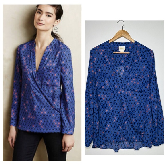 Maeve Anthropologie Eva Wrap Blouse Size 12 - Picture 1 of 11